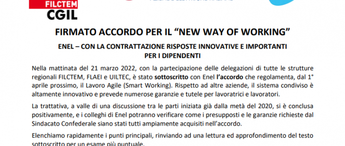 Per una storia della contrattazione collettiva in Italia/95 – L’accordo sul New Way of Working in Enel: contenuti e prospettive del lavoro misto