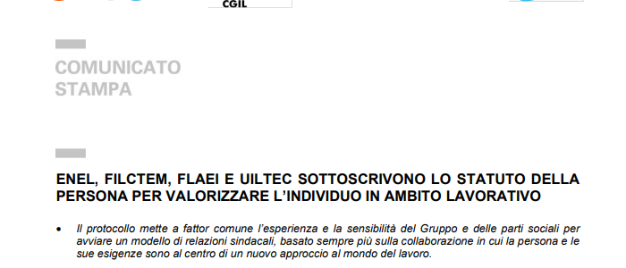 Per una storia della contrattazione collettiva in Italia/97 – Lo Statuto della persona di ENEL: per una ridefinizione della centralità della Persona nell’impresa